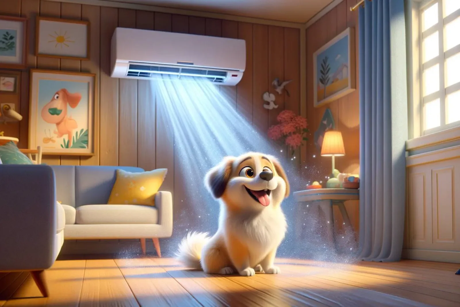dog enjoying cold air from a mini split