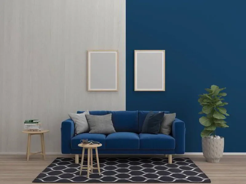 living room with a wall focal point with the use of  different contrasting colors