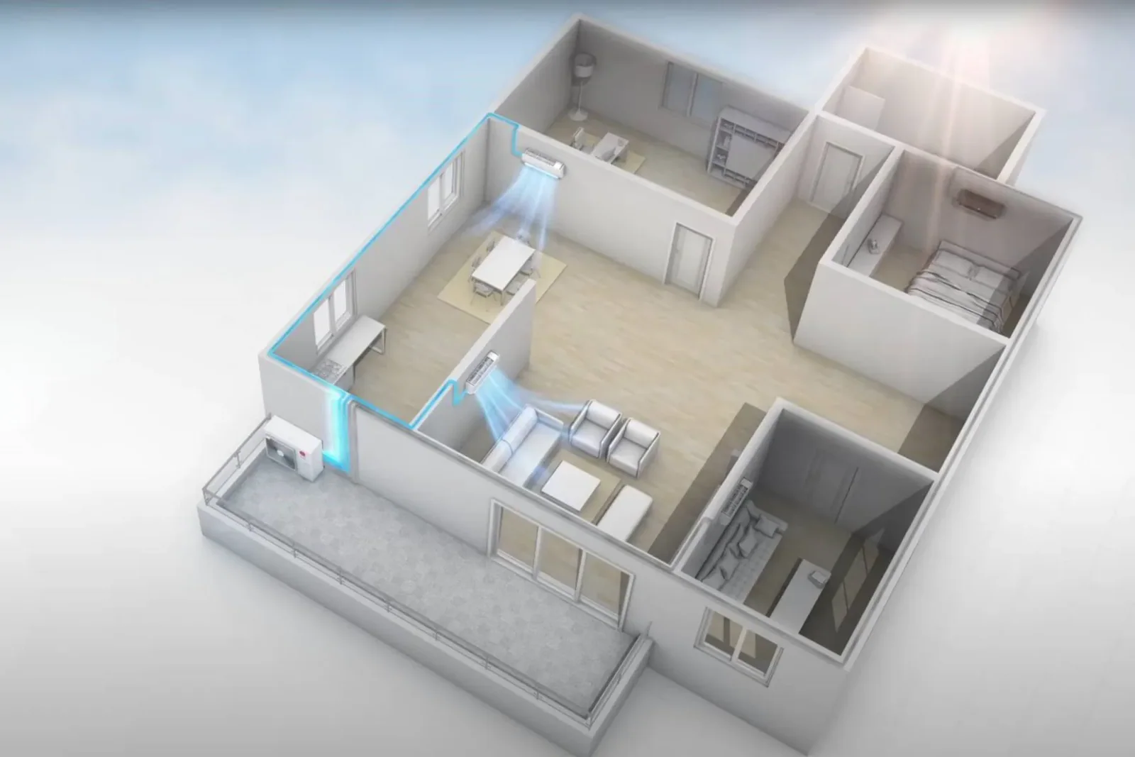 Building layout showing mini split heat pump set up