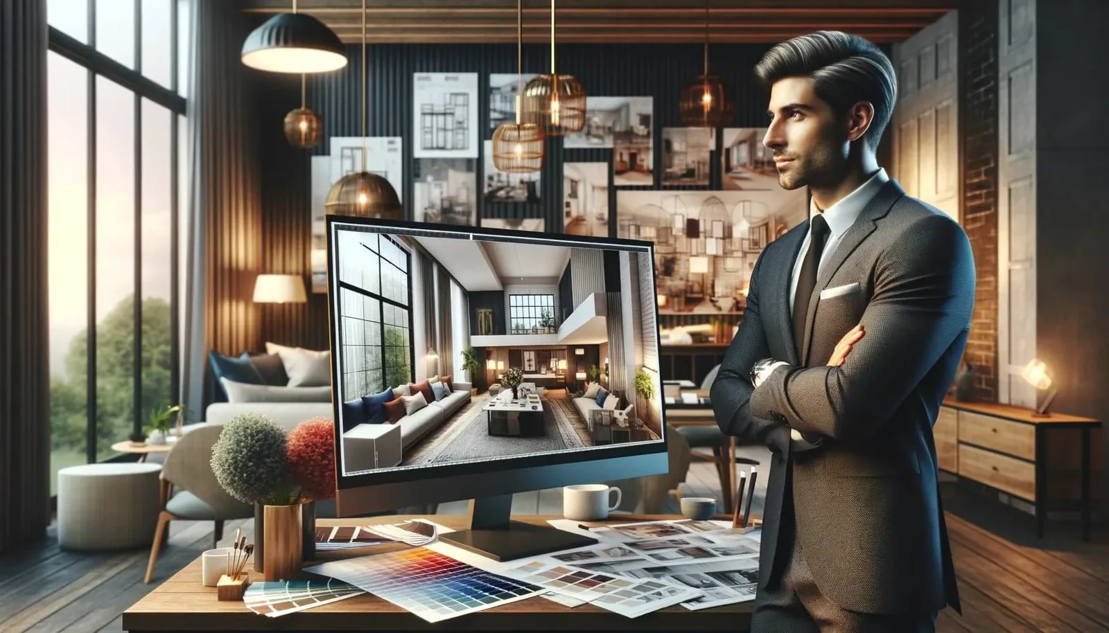 A scene portraying the journey of a successful interior designer