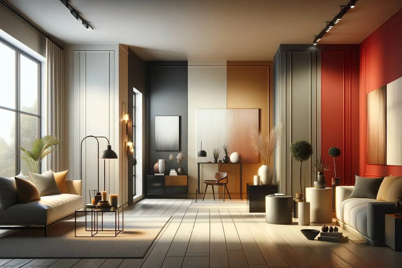 modern home interior showcasing different levels of paint sheen on various walls